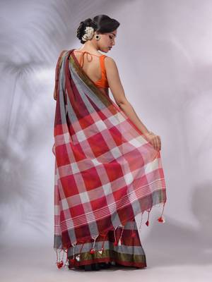 Multicolor Cotton Colorblocked Handwoven Soft Saree 5