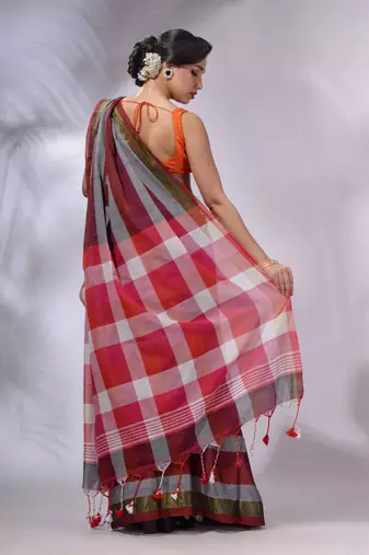 Multicolor Cotton Colorblocked Handwoven Soft Saree