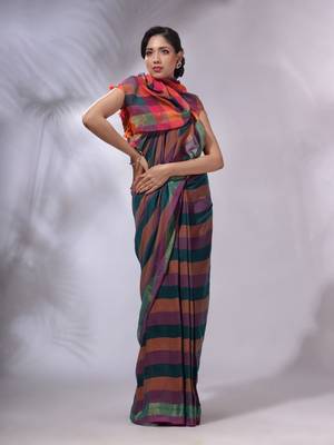 Multicolor Cotton Colorblocked Handwoven Soft Saree 1