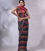 Multicolor Cotton Colorblocked Handwoven Soft Saree