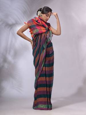 Multicolor Cotton Colorblocked Handwoven Soft Saree 2