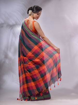 Multicolor Cotton Colorblocked Handwoven Soft Saree 5