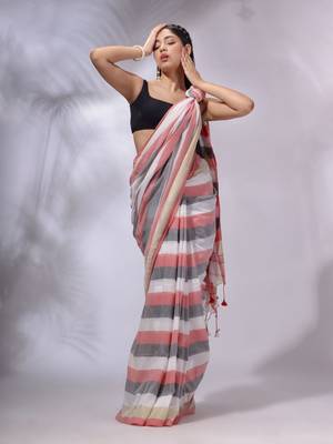 Multicolor Cotton Colorblocked Handwoven Soft Saree 1