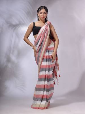 Multicolor Cotton Colorblocked Handwoven Soft Saree 2