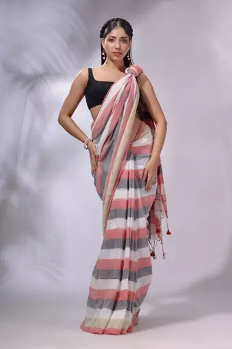 Multicolor Cotton Colorblocked Handwoven Soft Saree