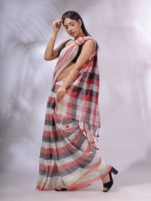 Multicolor Cotton Colorblocked Handwoven Soft Saree 3