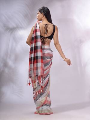 Multicolor Cotton Colorblocked Handwoven Soft Saree 4