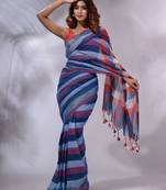 Blue Cotton Colorblocked Handwoven Soft Saree