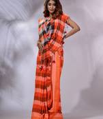 Orange Cotton Colorblocked Handwoven Soft Saree