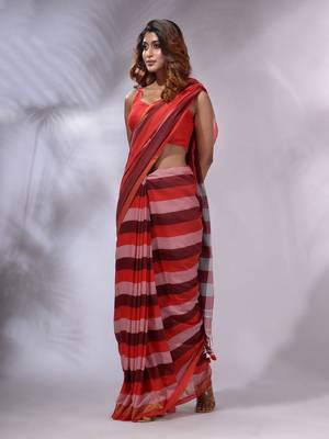 Multicolor Cotton Colorblocked Handwoven Soft Saree 2