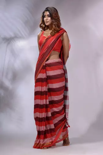 Multicolor Cotton Colorblocked Handwoven Soft Saree