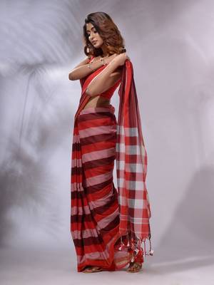 Multicolor Cotton Colorblocked Handwoven Soft Saree 3