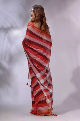 Multicolor Cotton Colorblocked Handwoven Soft Saree