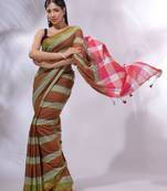 Multicolor Cotton Colorblocked Handwoven Soft Saree