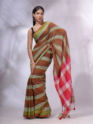 Multicolor Cotton Colorblocked Handwoven Soft Saree 2