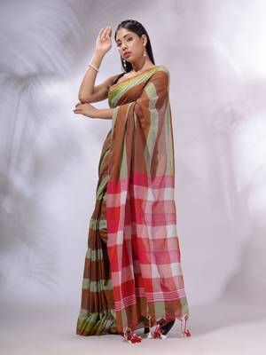 Multicolor Cotton Colorblocked Handwoven Soft Saree 3