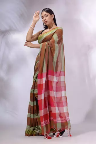 Multicolor Cotton Colorblocked Handwoven Soft Saree