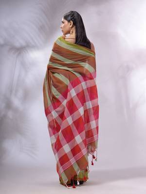 Multicolor Cotton Colorblocked Handwoven Soft Saree 4