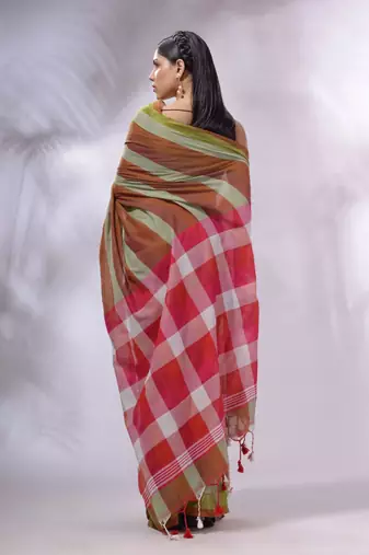 Multicolor Cotton Colorblocked Handwoven Soft Saree