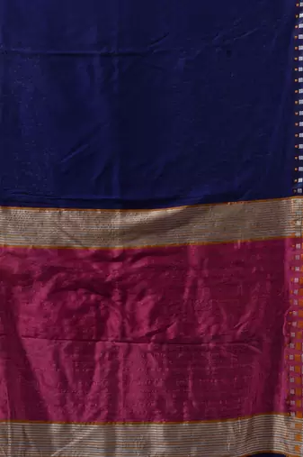 Blue Cotton Handwoven Saree With Geometric Borders