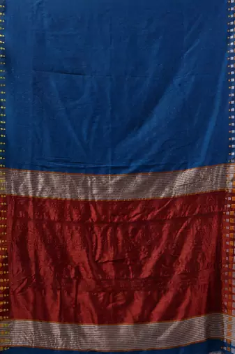 Sapphire Blue Cotton Handwoven Saree With Geometric Borders