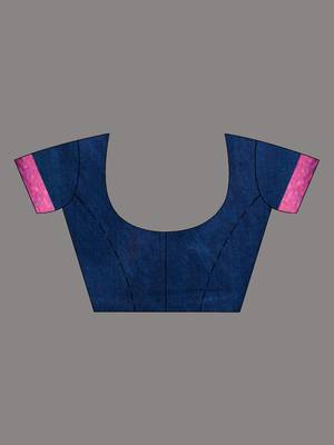 Sapphire Blue Cotton Handwoven Saree With Geometric Borders 6
