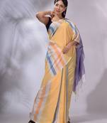 Multicolor Cotton Colorblocked Handwoven Soft Saree