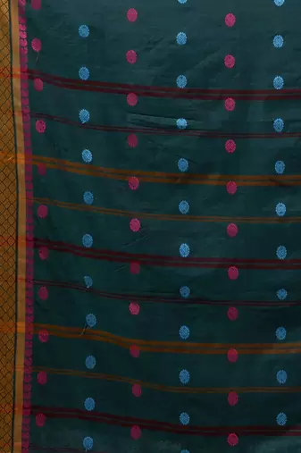 Teal Cotton Handwoven Saree With Texture and paisley Borders