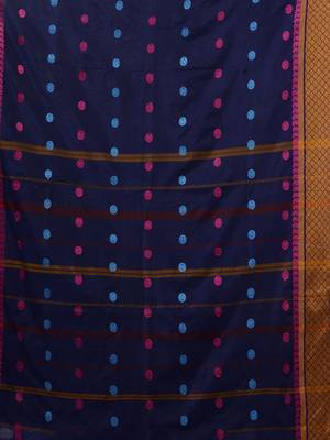 Navy Blue Cotton Handwoven Saree With Texture and paisley Borders 5