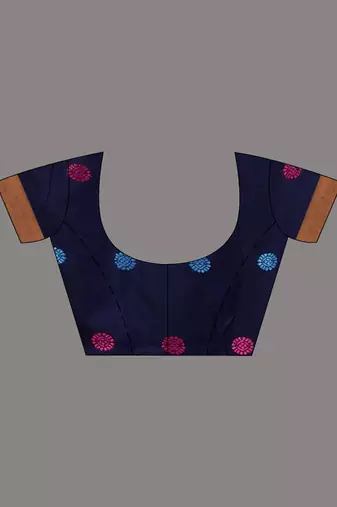 Navy Blue Cotton Handwoven Saree With Texture and paisley Borders