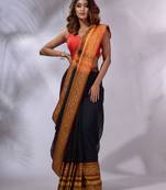 Black Cotton Silk Handwoven Saree With Nakshi Borders And Zari Pallu