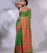 Green Cotton Silk Handwoven Saree With Nakshi Borders And Zari Pallu