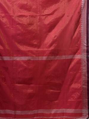 Pink Tissue Handwoven Saree With Zari Woven Temple Borders 6
