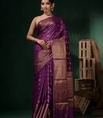 Purple Silk Blend Handwoven Soft Saree With Ethnic Motifs