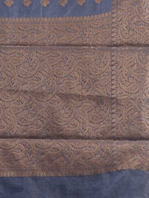 Bluish Grey Silk Blend Handwoven Soft Saree With Ethnic Motifs 5