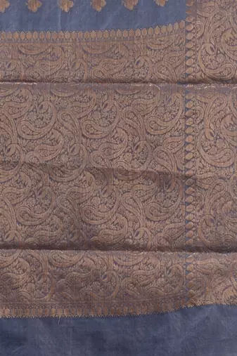 Bluish Grey Silk Blend Handwoven Soft Saree With Ethnic Motifs