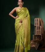 Light Green Silk Blend Handwoven Soft Saree With Ethnic Motifs