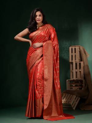 Red Silk Blend Handwoven Soft Saree With Ethnic Motifs 1