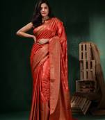 Red Silk Blend Handwoven Soft Saree With Ethnic Motifs