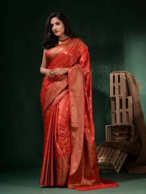 Red Silk Blend Handwoven Soft Saree With Ethnic Motifs 2