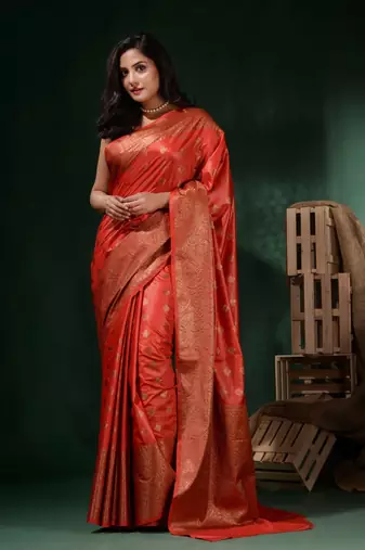 Red Silk Blend Handwoven Soft Saree With Ethnic Motifs