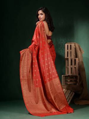 Red Silk Blend Handwoven Soft Saree With Ethnic Motifs 4