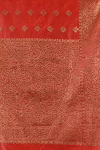 Red Silk Blend Handwoven Soft Saree With Ethnic Motifs