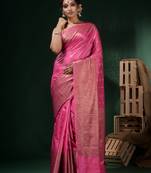 Pink Silk Blend Handwoven Soft Saree With Ethnic Motifs