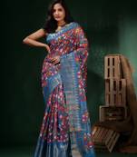 Magenta Silk Blend Handwoven Soft Saree With Floral Print