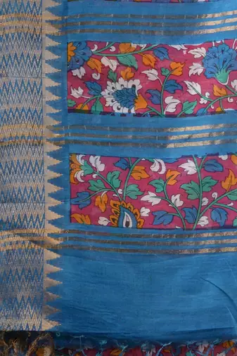 Magenta Silk Blend Handwoven Soft Saree With Floral Print