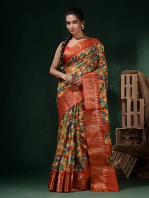 Yellow Silk Blend Handwoven Soft Saree With Floral Print 1