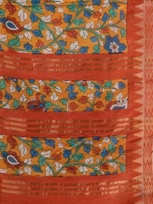Yellow Silk Blend Handwoven Soft Saree With Floral Print 5