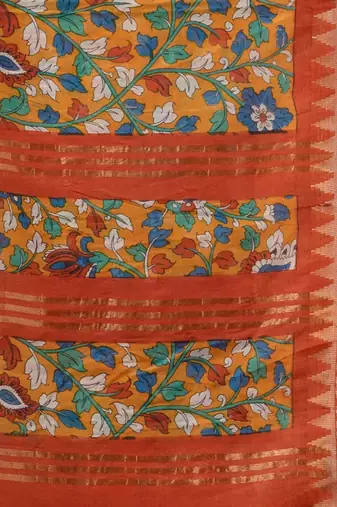 Yellow Silk Blend Handwoven Soft Saree With Floral Print