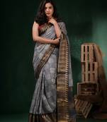 Black Silk Blend Handwoven Soft Saree With Texture Block Print